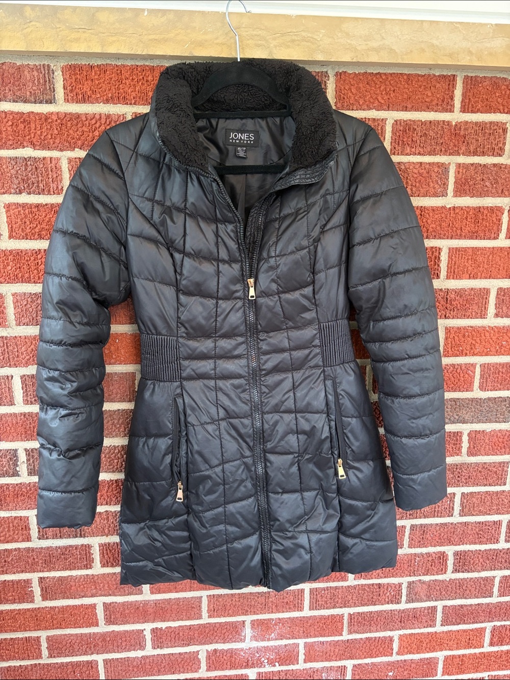 Jones New York Black Quilted Puffer with Faux-Fur Collar